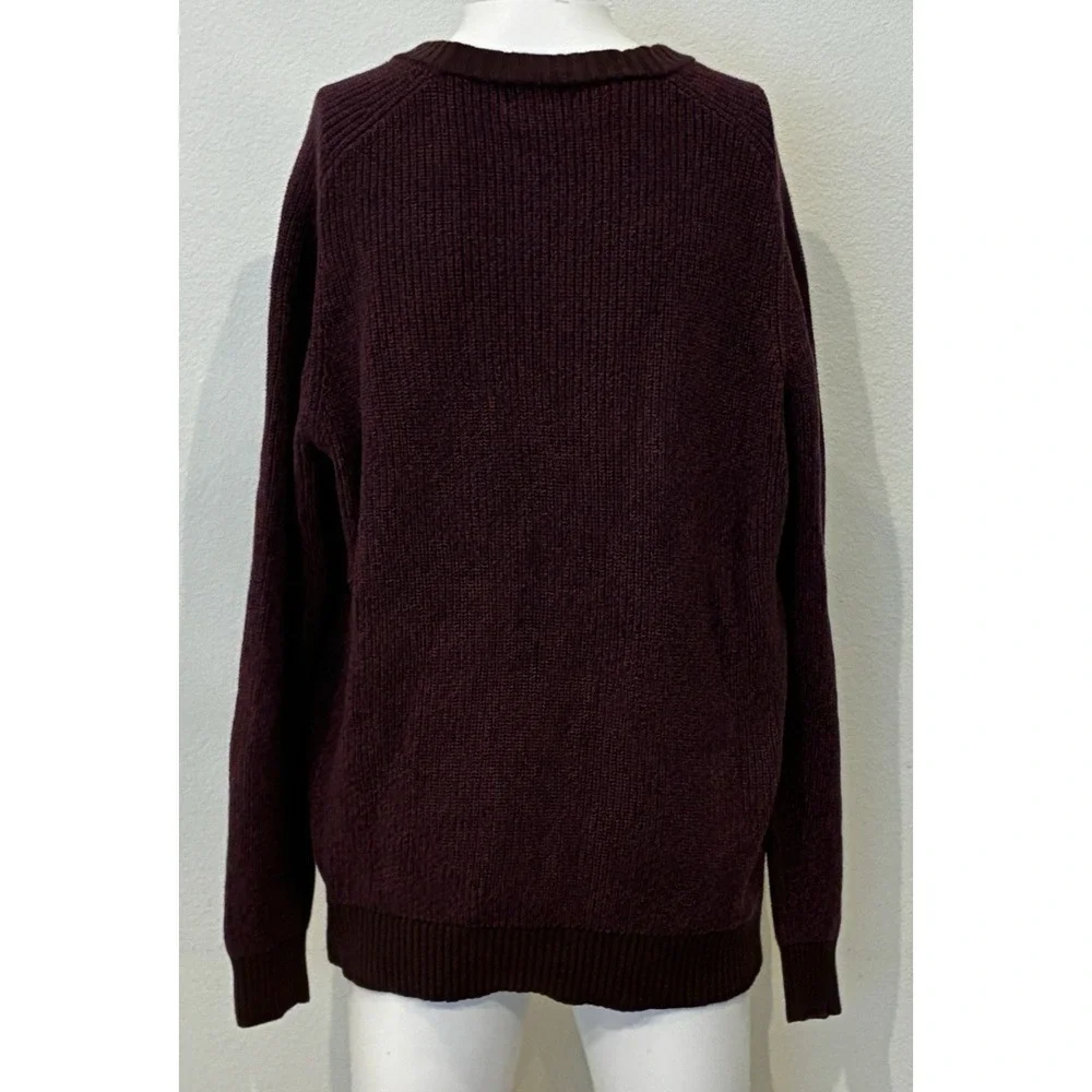 Lands End Drifter Burgundy Blue Marled Ribbed Knit Sweater Mens‎ XL Y2K Heritage